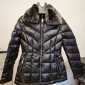 Kenneth Cole Women's Faux-Fur-Collar Down Puffer Feather Coat Size S